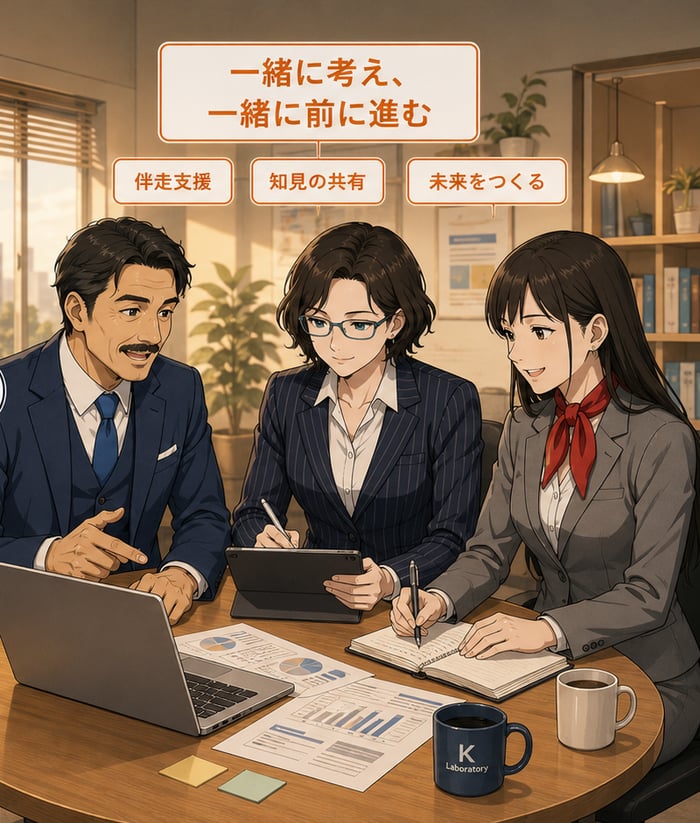 K Laboratory：代表とメガネとクライアント担当者が同じテーブルで協働。AI 内製化に向けて知見を共有