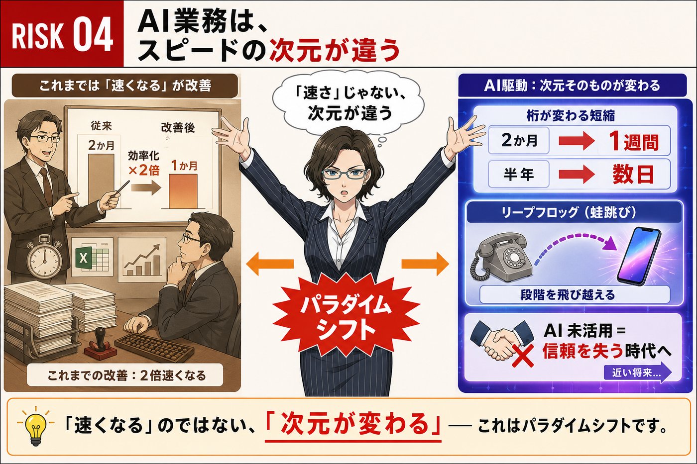 RISK 04：AI 業務は、スピードの次元が違う